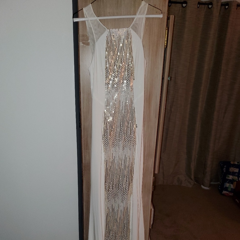 White and gold sequin dress floor length